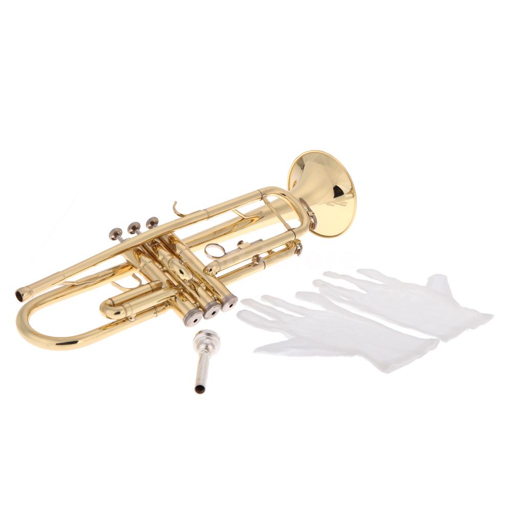  about Trumpet Bb B Flat Brass Exquisite with Mouthpiece Gloves US